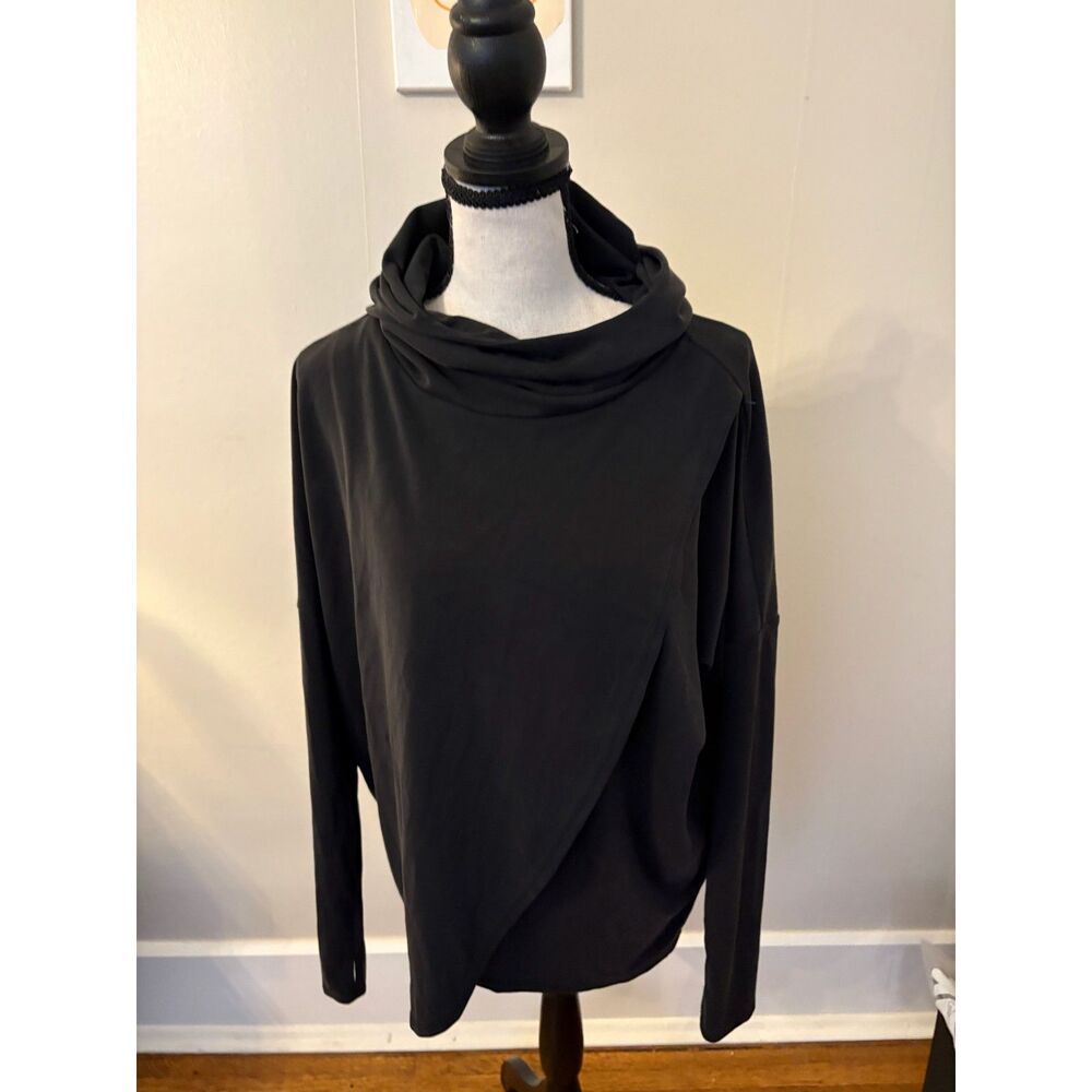 Cable & Gauge Studio Black Draped Cowl Neck Hoodie Top Size M